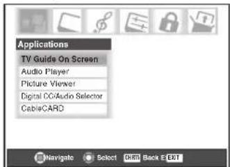 Applications TV Guide On Screen Audio Player Picture Viewer Digital CD/Audio Selector CableCARD
