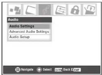 Audio Audio Settings Advanced Audio Settings Audio Setup Navigate Select Edit Back E-mail