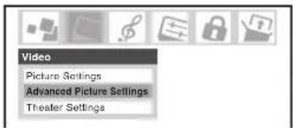 Video Picture Settings Advanced Picture Settings Theater Settings