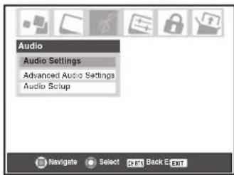 Audio Audio Settings Advanced Audio Settings Audio Setup Navigate Select CHECK Back E ENT