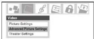 Video Picture Settings Advanced Picture Settings Theater Settings
