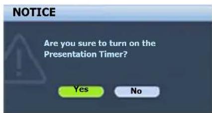 NOTICE Are you sure to turn on the Presentation Timer? Yes No