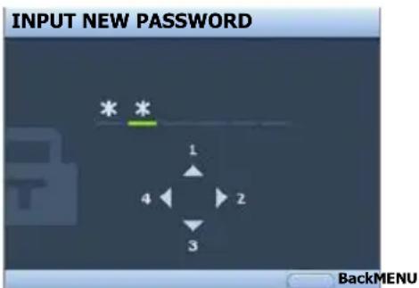 INPUT NEW PASSWORD 1 2 3 4 BackMENU