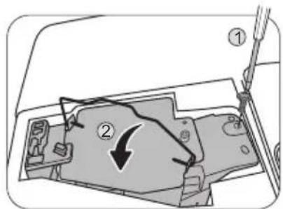 Diagram showing a mechanical or electrical component with labeled parts and directional arrows indicating movement or force.