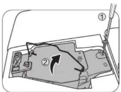 Diagram showing a mechanical or electrical component with labeled parts and directional arrows indicating movement or flow.