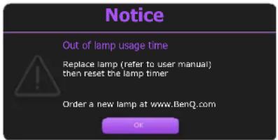 BENQ MW605w - Timing of replacing the lamp - 5