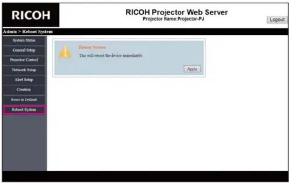 RICOH PJ WXL5670 - Reboot System - 1