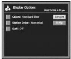 Display Options Color: Standard Blue Station Order: Numerical Surf: Off RGB 25.000 4.22 pm Return Help