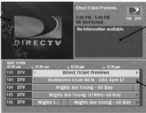 Direct Ticket Previews 5:00 PM - 5:00 PM NR (Not Rated) 100 DTV No Information available. MAY 9:30N 11:30 am 11:30 pm 12:00 pm 12:30 pm 100 DTV Direct Ticket Previews 101 DTV Slamboree Irom WCW - LIVL 8pm LT 104 DTV Mighty Joe Young - All Day 105 DTV Mighty Joe Young (LTRBX) - All Day 106 DTV Mighty J... Mighty Joe Young - All Day