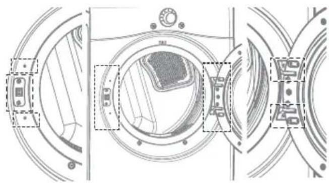 Technical line drawing of a mechanical component with multiple circular features and mounting holes (no text or symbols)
