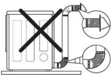 Diagram showing a device with a 'X' symbol crossed out, alongside three magnified insets illustrating internal components.