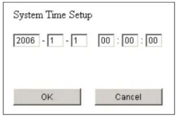 System Time Setup 2006 - 1 - 1 00 : 00 : 00 OK Cancel