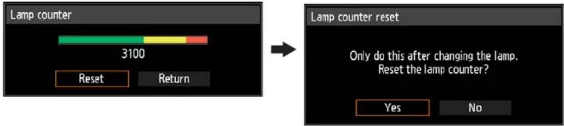 CANON REALiS 4K500ST Pro AV - 8Select [Reset] - [Yes] to reset the lamp counter. - 1