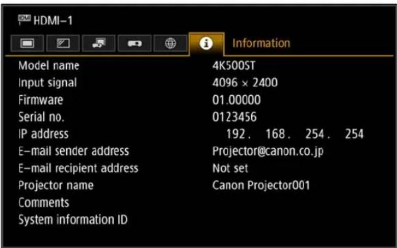CANON REALiS 4K500ST Pro AV - Checking Projector Information - 1