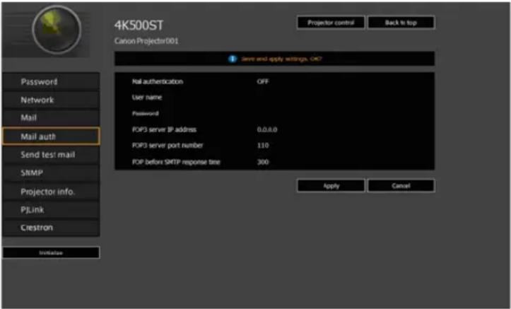 CANON REALiS 4K500ST Pro AV - Mail Authentication Settings [Mail auth] - 1