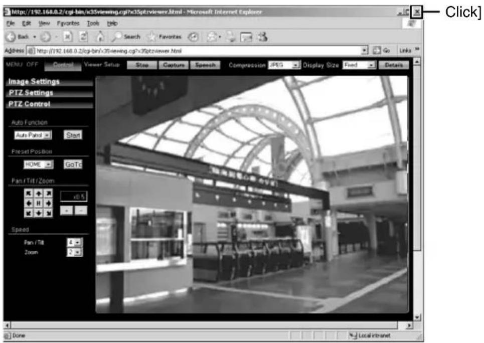 http://192.168.0.2/cgi-bin/nc35viewing.cgi?c35ptrviewer.html - Microsoft Internet Explorer File Edit View Favorites Tools Help Back Search Favorites Address http://192.168.0.2/cgi-bin/nc35viewing.cgi?c35ptrviewer.html Go Links MENU OFF Control Viewer Setup Stop Capture Speech Compression JPEG Display Size Feed Details Image Settings PTZ Settings PTZ Control Auto Function Auto Panel Start Freset Position HOME GoTo Pan /Tilt /Zoom +0.5 Speed Pan /Tilt 6 Zoom 3 Done Local Intranet Click]