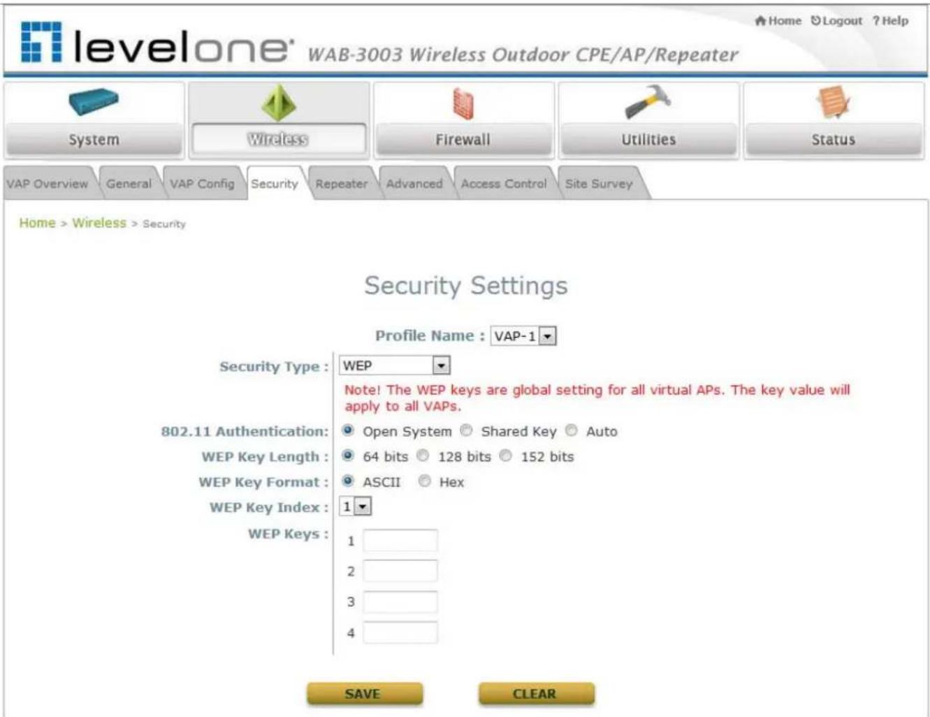 LEVELONE WAB-3003 - Security Settings - 2