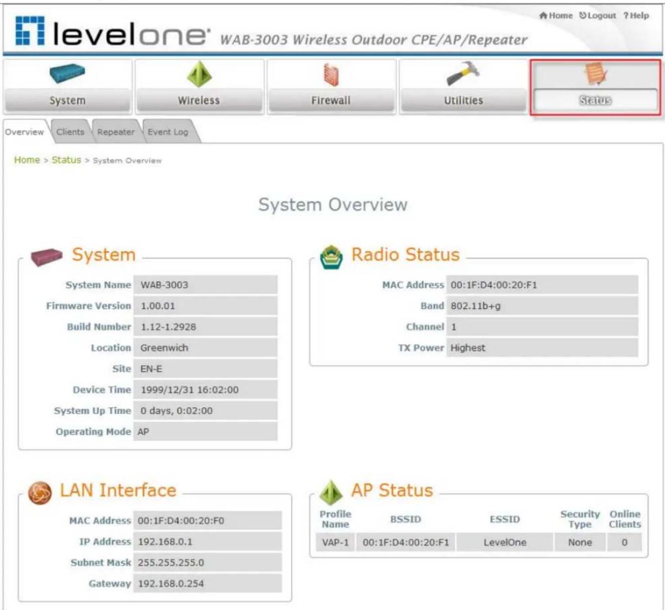 LEVELONE WAB-3003 - Status - 1