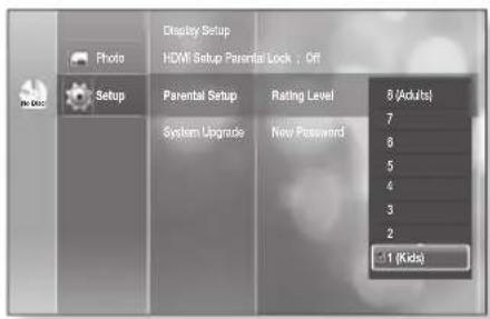 SAMSUNG HT-BD2ST - Setting the Rating Level - 1