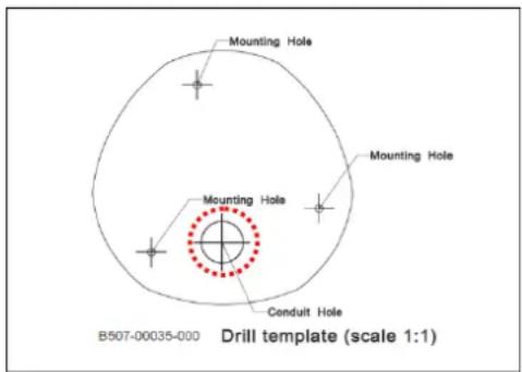 Mounting Hole Mounting Hole Mounting Hole Conduit Hole B507-00035-000 Drill template (scale 1:1)