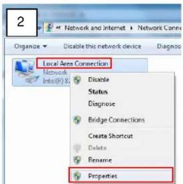 2 Organize Disable this network device Diagnosis Local Area Connection Network Intel(P) & Disable Status Diagnose Bridge Connections Create Shortcut Delete Rename Properties