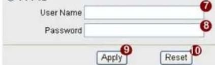 User Name Password Apply Reset