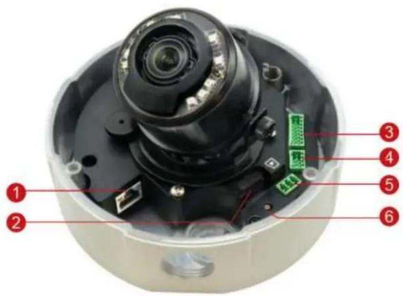 Labeled diagram of a camera module with numbered parts and internal components