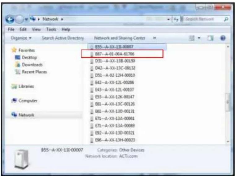 File Edit View Tools Help Organize Search Active Directory Network and Sharing Center Favorites B55--A-XX-13I-00007 Desktop B87--A-01-00A-61706 Downloads D31--A-XX-13B-00139 Recent Places D42--A-XI-13C-00132 Libraries D52--A-02-12H-00010 Computer E42--A-XX-12L-00286 Network E43--A-XX-12L-00107 Computer E53--A-XX-12K-00147 E61--A-XX-13C-00126 E61--A-XX-13D-00131 E71--A-XX-13A-00961 E71--A-XX-13A-00089 E92--A-XX-13D-00321 E96--A-XX-13H-00023 B55--A:XX-13I-00007 Categories Other Devices Network location: ACTs.com