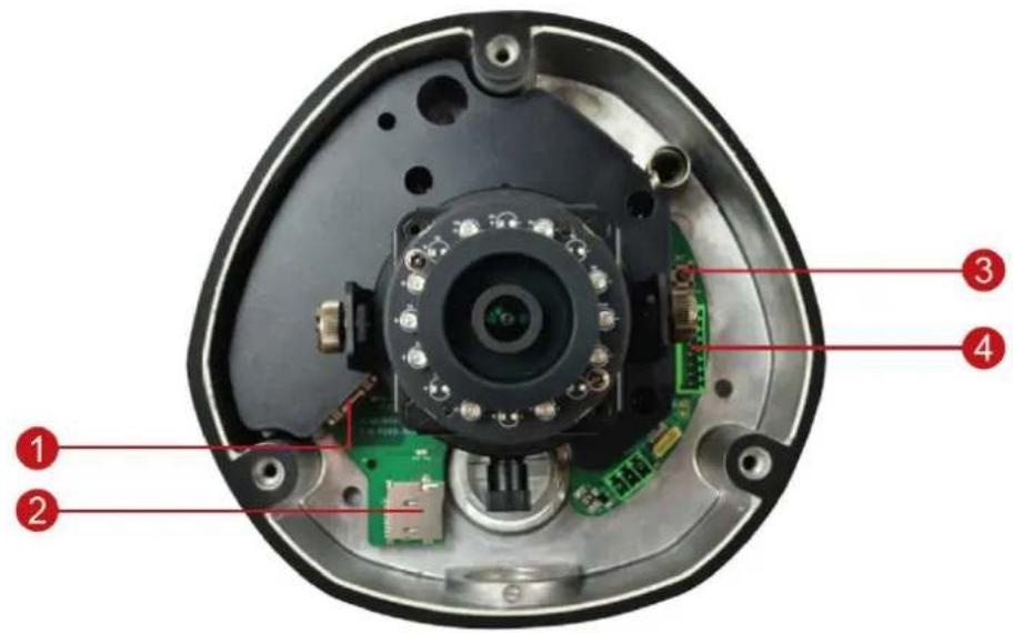 Labeled diagram of an electronic device showing internal components including a camera, circuit board, and connectors with numbered annotations.
