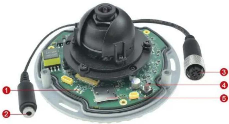 Labeled diagram of an electronic device showing components including a camera, connector, and circuit board with numbered parts.