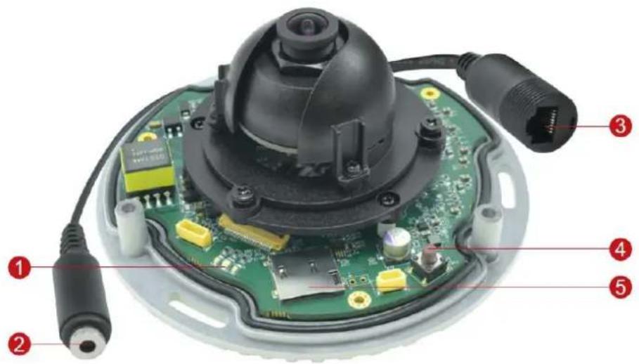 Labeled diagram of a camera module with numbered components and internal components