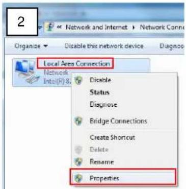 2 Organize Disable this network device Diagnos Local Area Connection Network Intel(R)8. Disable Status Diagnose Bridge Connections Create Shortcut Delete Rename Properties