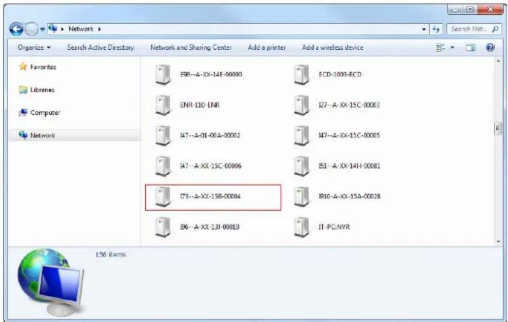 Network Organize Search Active Directory Network and Sharing Center Add a printer Add a wireless device Favorites Libraries Computer Network E98--A-XX-14F-00090 ECD-1000-ECD ENR-110-ENR I27--A-XX-15C-00003 I47--A-01-00A-00002 I47--A-XX-15C-00005 I47--A-XX-15C-00006 I51--A-XX-14H-00081 I73--A-XX-15B-00004 I910-A-XX-15A-00028 I96--A-XX-13J-00019 IT-PG:NVR 156 items