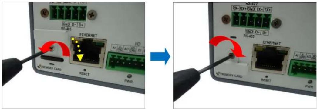 GNDY D- D+ RS-485 ETHERNET IO AI AO OR MEMORY CARD RESET PWR RS-422 RX-RX+GND TX-TX+ GNDY D- D+ RS-485 ETHERNET MEMORY CARD RESET PWR