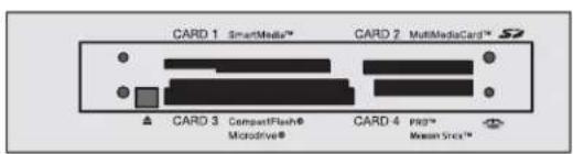 CARD 1 SmartMedia™ CARD 2 MultiMediaCard™ S2 CARD 3 CompactFlash® CARD 4 PRO™ MicroDrive® Mean Stick™
