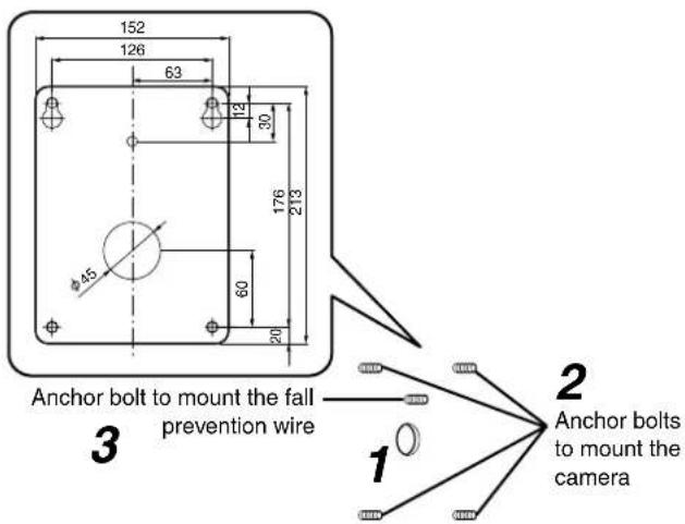 JVC TK-C685WPE - Install the anchor bolt for mounting the fall prevention wire - 1