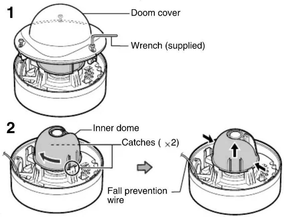 JVC TK-C2201WPUA - Remove the inner dome from the catches (two locations) - 1