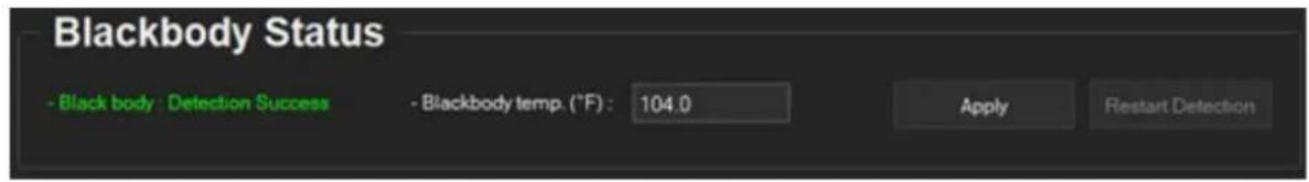 Blackbody Status - Black body - Detection Success - Blackbody temp. (°F) : 104.0 Apply Restart Detection