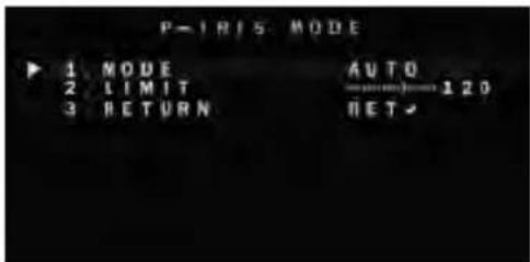 P-1R15 MODE ▶ 1 MODE AUTO 2 LIMIT 120 3 RETURN NET
