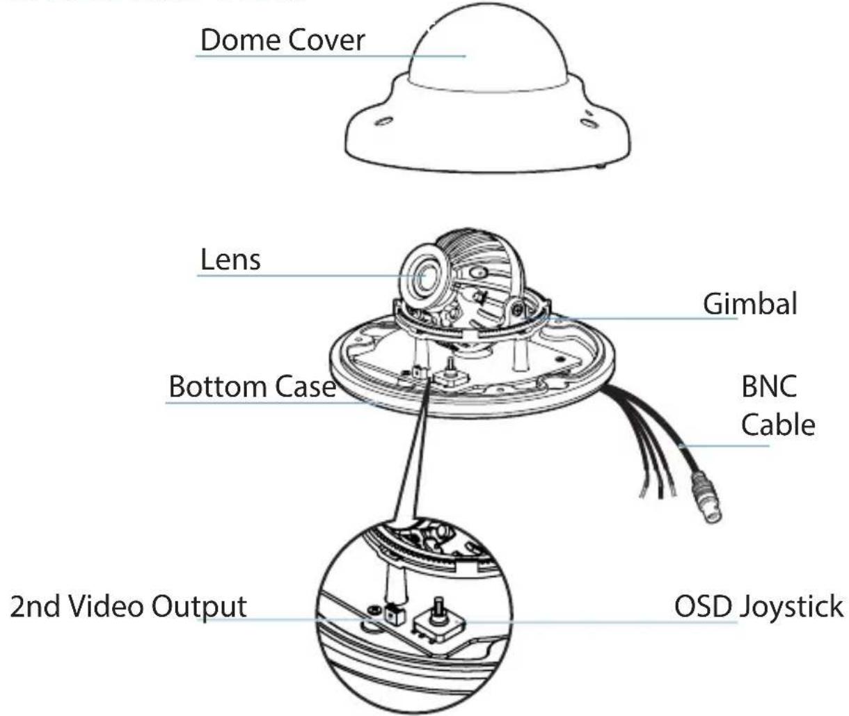 Dome Cover Lens Bottom Case Gimbal BNC Cable 2nd Video Output OSD Joystick
