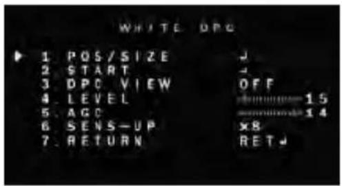WHITE DPG 1 POS/SIZE 2 START 3 DPC VIEW 4 LEVEL 5 AGC 6 SENS-UP 7 RETURN