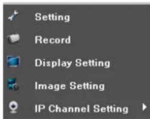 Setting Record Display Setting Image Setting IP Channel Setting