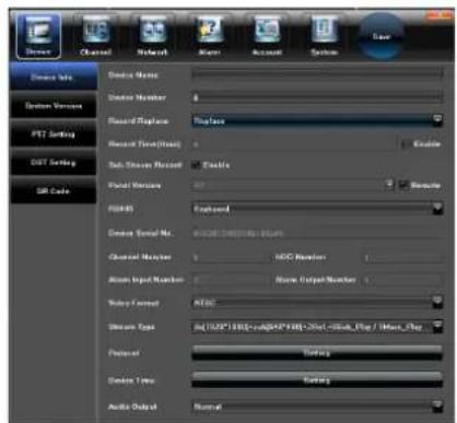 Device Name Device Number Record Replace Record Time (Close) Sub-Stream Record Panel Version F504-85 Device Serial No. Channel Number: ACD Number: ACD Input Number: Name Output Number: Wolby Formed AEC Uniform Type Set (1/20*1.00E+0.00*1.00E-0.00*1.00k_Fig / Max_Fig) Default Reset Reset Time Reset Audio Output Normal