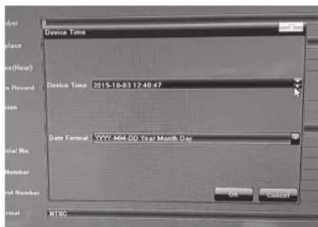 Device Time Device Time 2015-18-03 12:40:47 Date Format YYYY-MM-DD Year Month Day OK Cancel NTSC