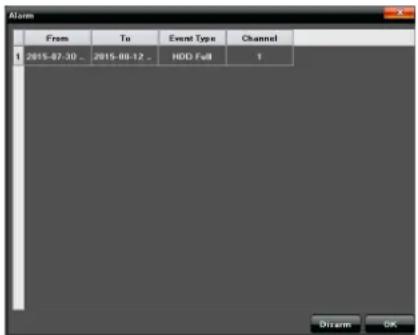 Alarm From To Event Type Channel 1 2015-07-30 - 2015-08-12 - HDD Full 1 Dream OK