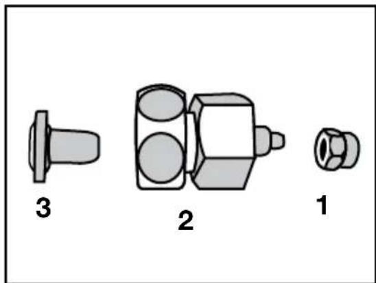 Three mechanical components labeled 1, 2, and 3, shown in grayscale without any text or symbols.
