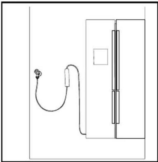 Simple line drawing of a device with a cable and rectangular panel, no text or symbols present.