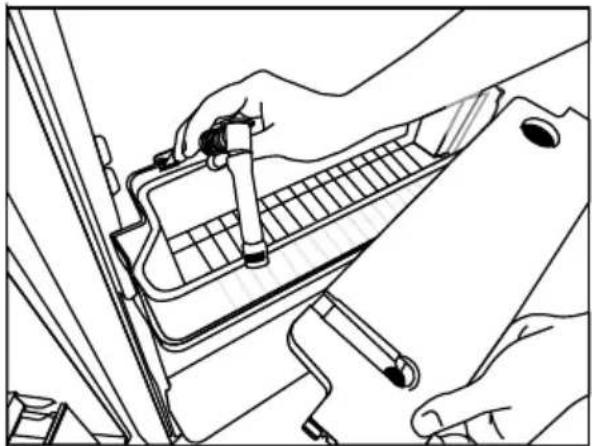 Line drawing of hands operating a car interior with a steering wheel, no text or symbols.