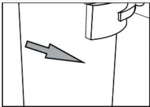 Simple line drawing of a door with an arrow pointing to the side panel (no text or symbols).
