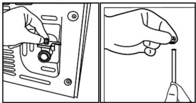 Illustration showing two-step hand tool application: adding a screw into a component, then adjusting a pen tip (no text or symbols present)